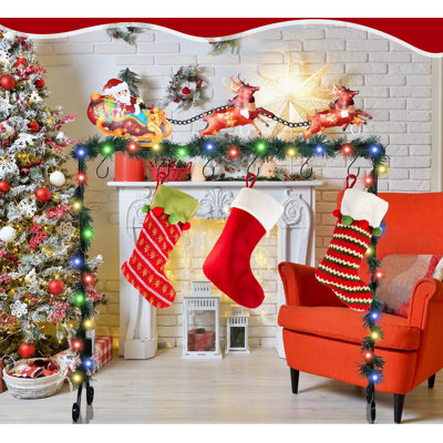 Metal Christmas Stocking Hanger Stand with Hooks,Santa Claus Elk -  VOMGEB1, 111510