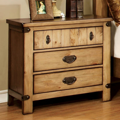 Weathered Nightstand With Bearing Metal Glide And Charging Option Modern Solid Wood In Bronze Handle Port