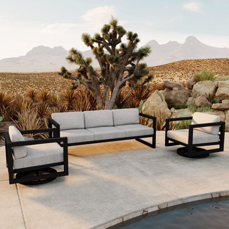 Avion 3 Piece Sofa Set With Swivel, Slate, Cast Silver Sunbrella®