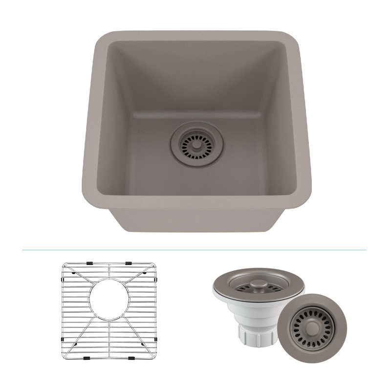 15" x 15" Quartz Kitchen Sink, Single Bowl Sink, Drop-in Sink, Undermount Sink, Granite Kitchen Sink, Gray