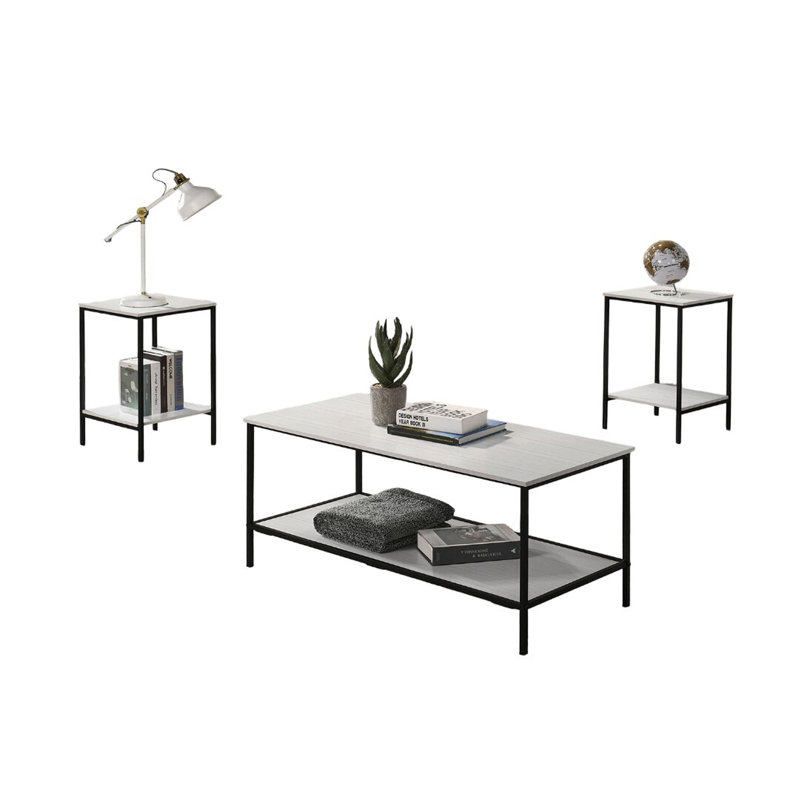 Ensemble de table 3 pièces de style rustique à finition blanche 1 table basse 2 tables de bout 2 pièces de style minimaliste