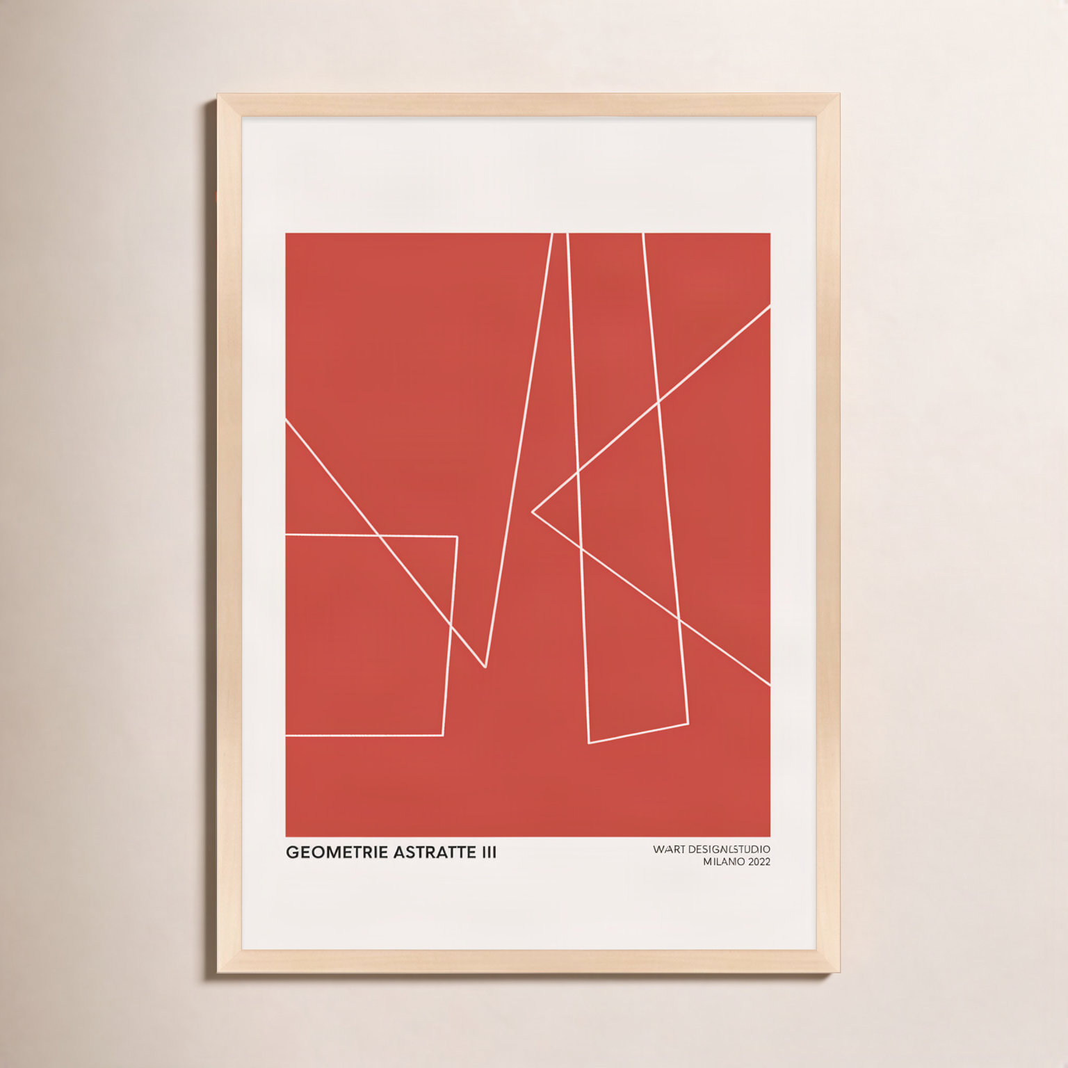 Geometric Abstraction In Red by Romina Gadler, 20" H x 14" W x 1.25" D, Maple
