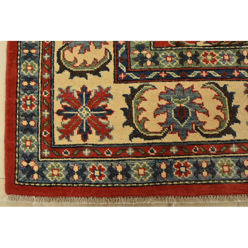Tapis oriental rouge en laine noué à la main 6 pi 1 po x 8 pi 8 po Kazak