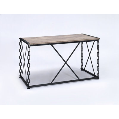 Rustic Oak Console Table With Antique Black Metal Merging And Rectangular Top & Table, Wood Surface Legs