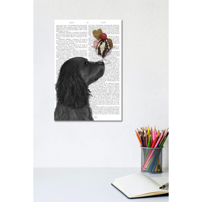 Cocker Spaniel, Black, Ice Cream, Print BG 1 Piece Wrapped Canvas Wall Art