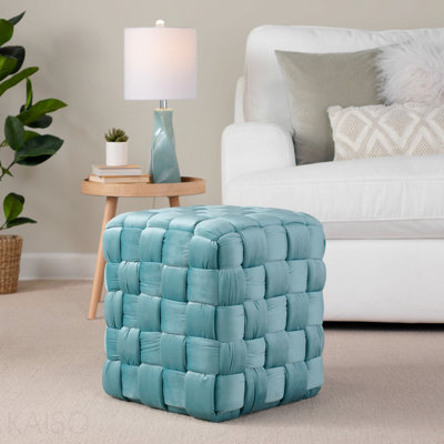 16" Square Velvet Ottoman - Ice Blue