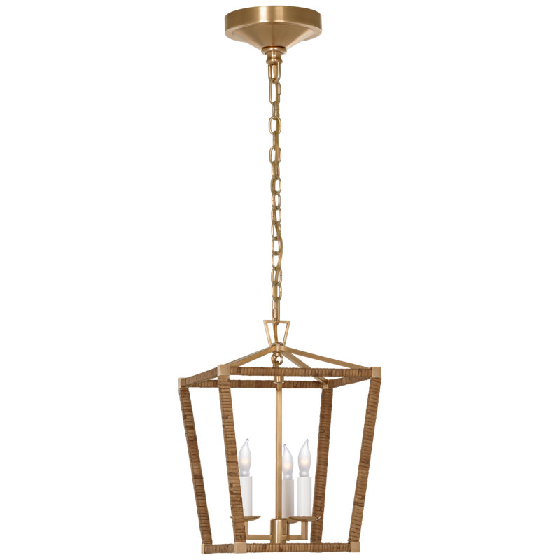 Darlana 3 - Light Square/Rectangle Lantern, Antique-Burnished Brass/Natural Rattan