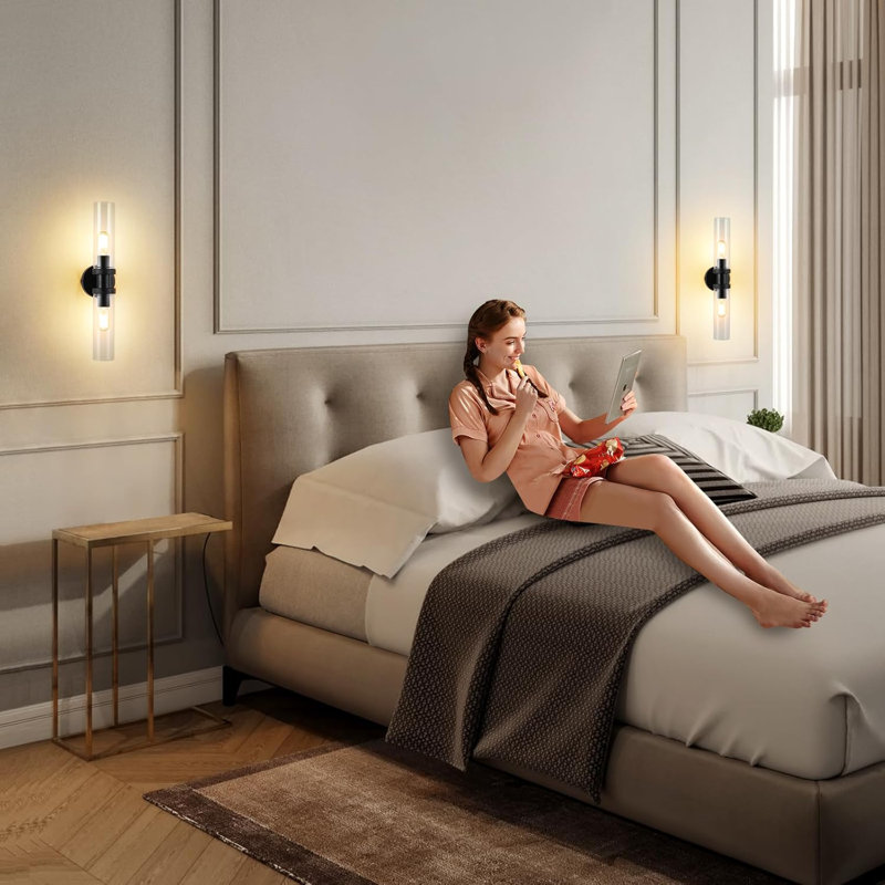 Luminaire de salle de bain moderne à 2 lumières avec abat-jour en verre transparent, applique murale réglable pour miroir, couloir et éclairage de cuisine