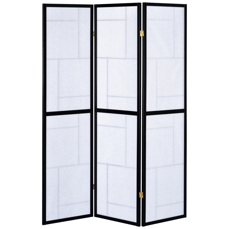 Paravent 3 pièces noir pliant, apparence épurée et intemporelle, panneaux légers pour un éclairage d'intimité doux, décor en bois d'hévéa robuste - compatible avec une construction diffuse compatible
