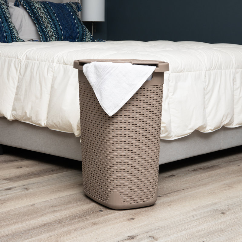 Pink Wicker Upright Laundry Hamper with Lid