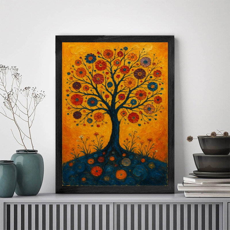 "Black", art floral inspiré de Gustav Klimt, impression d'art bohémien, H 37 po x l 25 po