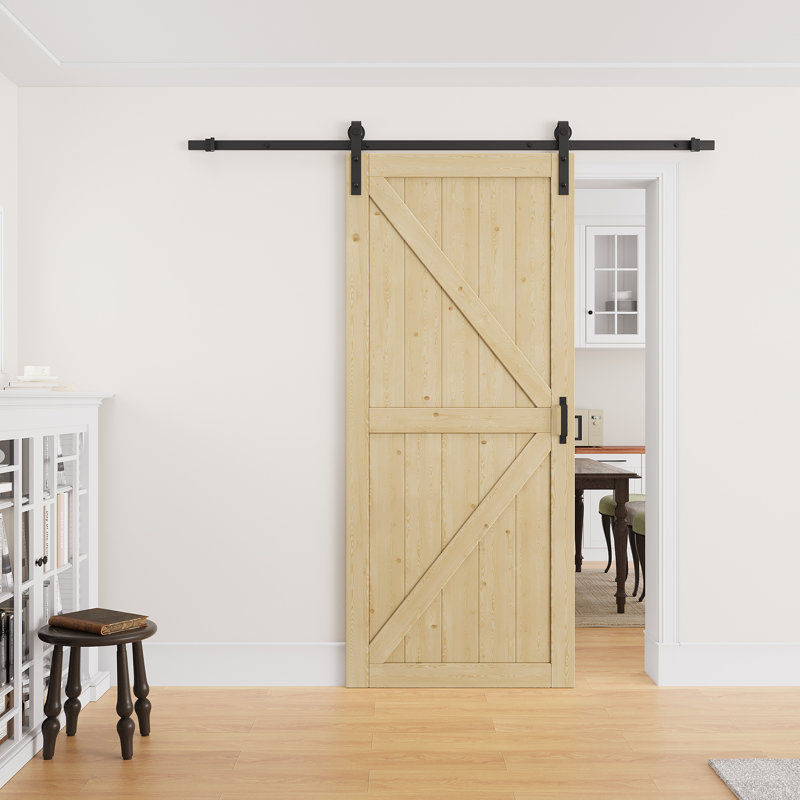 Porte de grange coulissante moderne de 84 po de hauteur | Peut être peinte en surface apprêtée | Porte de garde-robe avec trousse d'installation et quincaillerie à fermeture en douceur