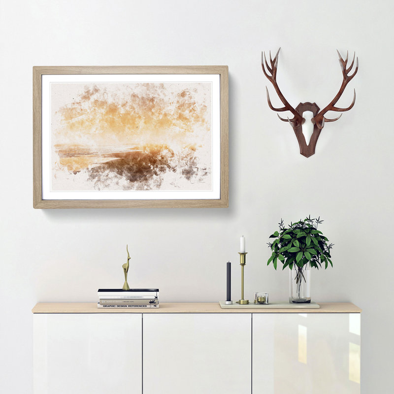 Golden Beach in Iceland - Picture Frame Painting Print, 62cm H x 87cm W x 2cm D, Oak Framed