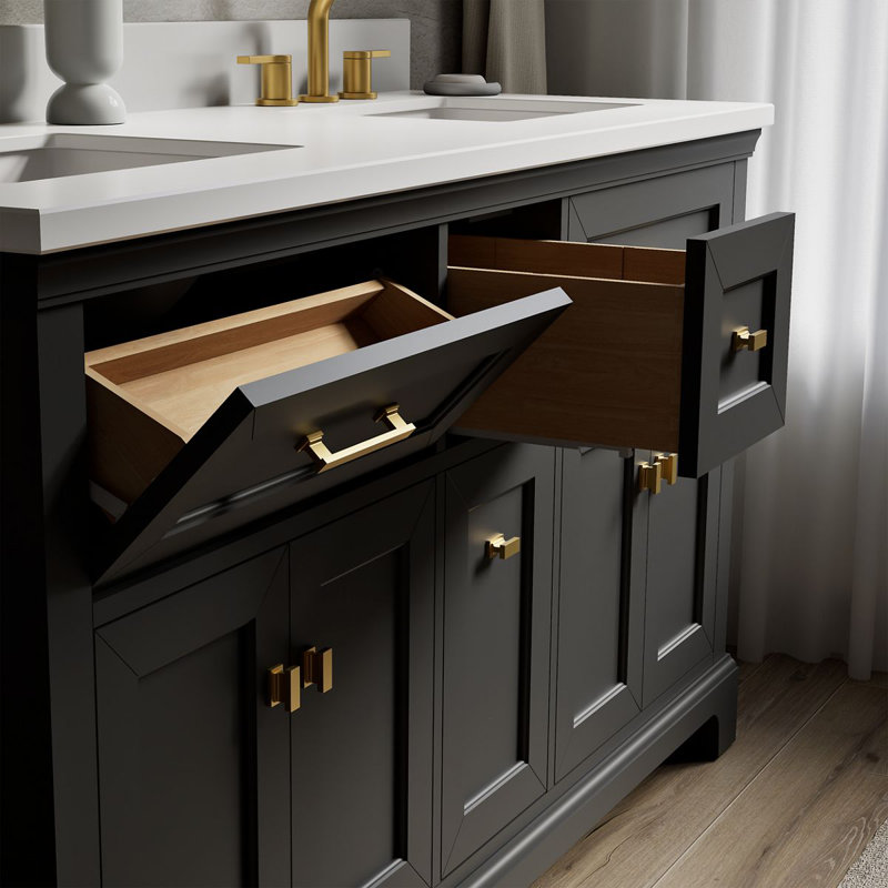 Charlemont 60 In. Bathroom Vanity Cabinet With Sinks And Quartz Top, Dark Warm Grey