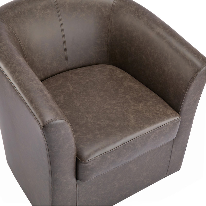 Fauteuil demi-tonneau pivotant en similicuir, Simili cuir brun foncé