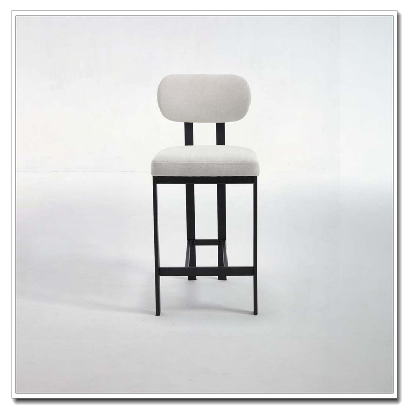 Upholstered Fabric Counter Height Barstool with Black Metal Legs for Dining Room/Kitchen Island/Bar, Cream