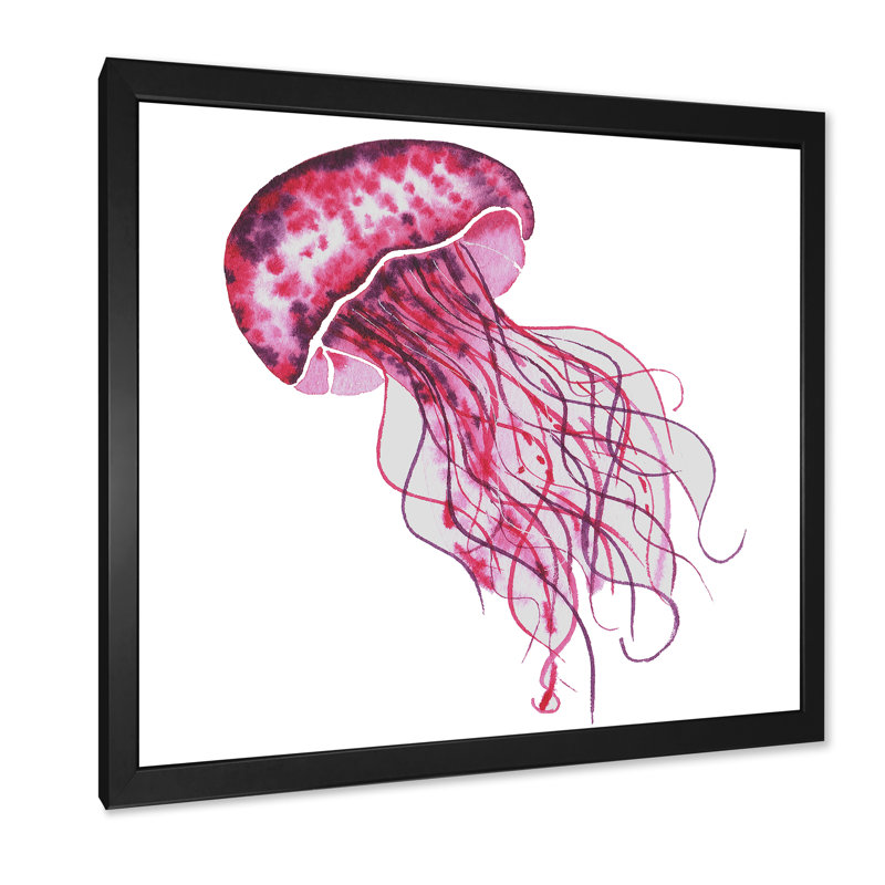 Mignonne méduse rose - sur, Impression noire sur toile encadrée, H 16 po x l 16 po x P 1 po