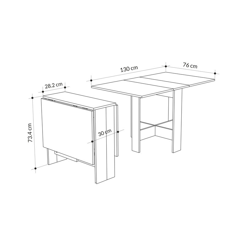 Artemio Rectangular Extendable Dining Table 130cm L x 76cm W - Drop Leaf Design for Small or Large Spaces, Hitit