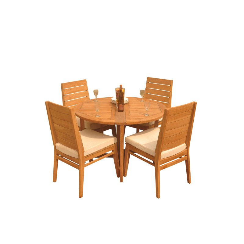 4 - Person Teak Wood Patio Dining Set with Round Table