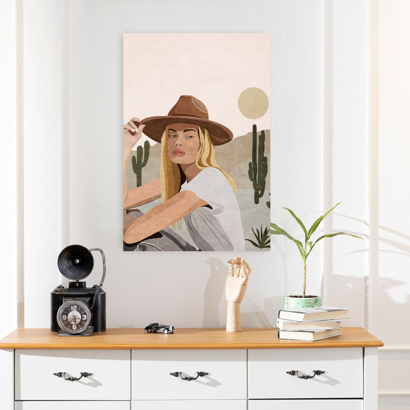 Cowgirl Abstract Contemporary Cactus Portrait Landscape Wall Art Print, 60.96cm H x 40.64cm W