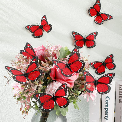 24 papillons monarques rouges décoratifs pour l'Halloween