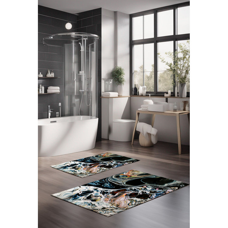 Eakly Luxury Bathmat Set (2 Pieces), 100% Polyester, 16.0 x 23.6 inches & 23.6 x 39.4 inches | Non-Slip Antibacterial Design, 0.3 in Pile Height | Machine Washable, Durable & Easy to Clean | Ideal for Bathroom Décor