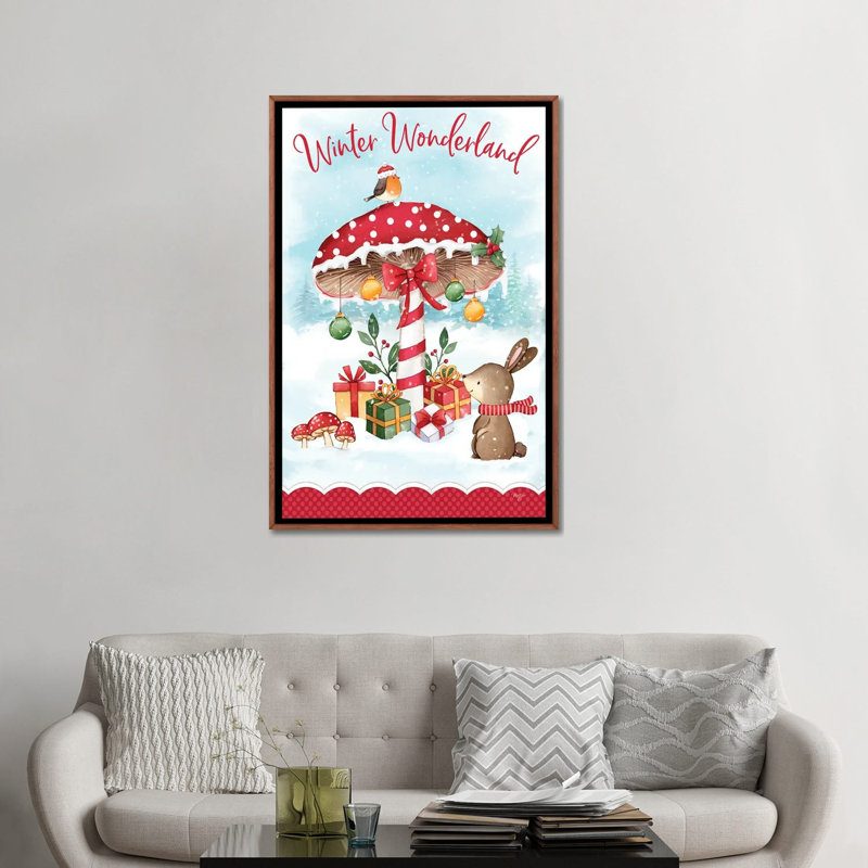 Mushroom Winter Wonderland - reproduction d'art murale - toile encadrée, Brun, H 48 po x l 32 po