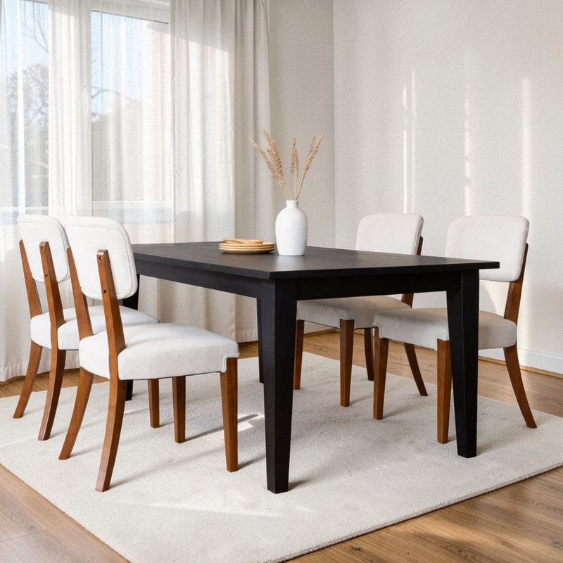 Chaises de salle à manger rembourrées en bois massif Putnam, Beige, Brun