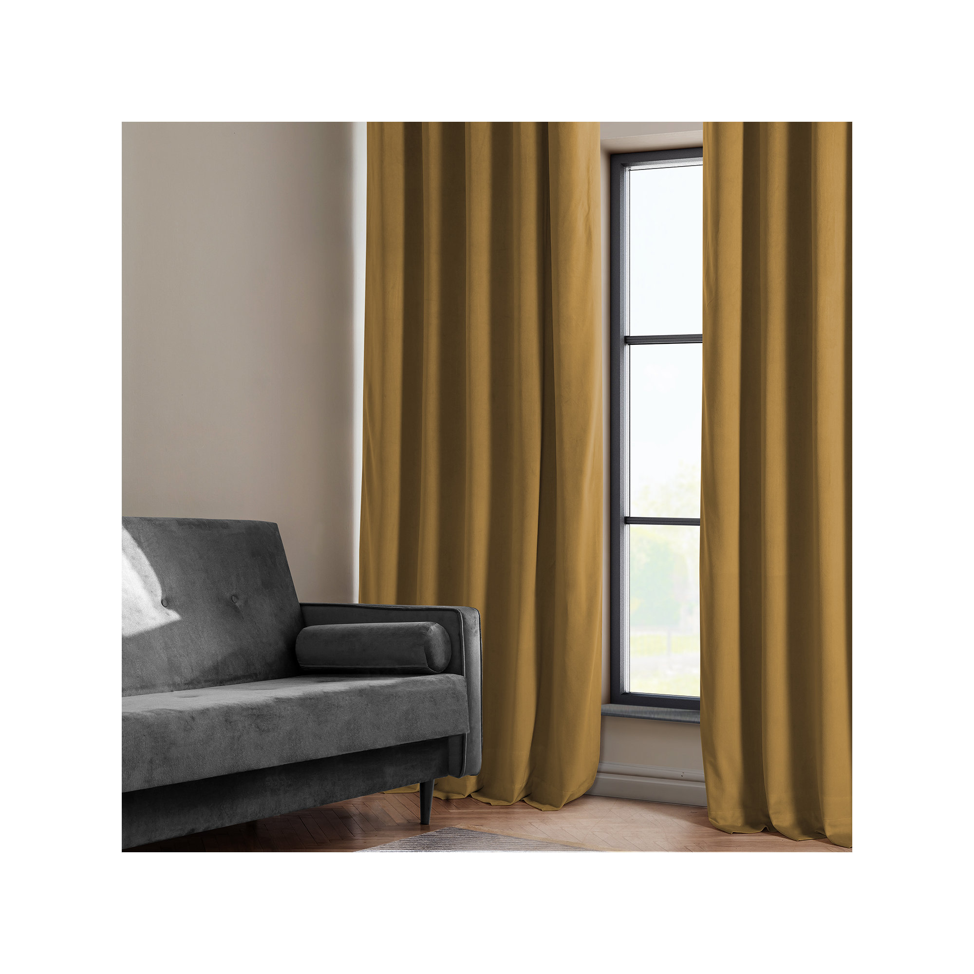 Loria Plush Velvet 100% Blackout Curtains For Bedroom, Living Room - Single Panel, Apple Cider Gold, 50" W x 108" L