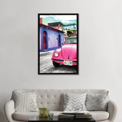 Reproduction d’art giclée de voiture de style coccinelle rose par Philippe Hugonnard-reproduction de photo sur toile tendue avec châssis
