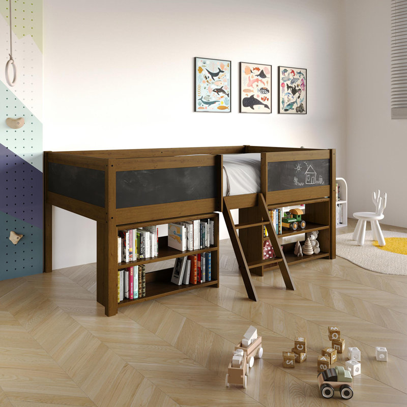 TWIN SIZE WOODEN LOFT BED IN WALNUT, Walnut