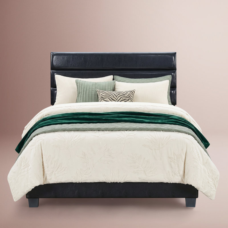 Hudson ClickDecor Hudson Upholstered Platform Bed with Straight Tufted Headboard, Mattress Foundation, No Box Springs Needed, Wood Frame Slats Support with Easy Assembly