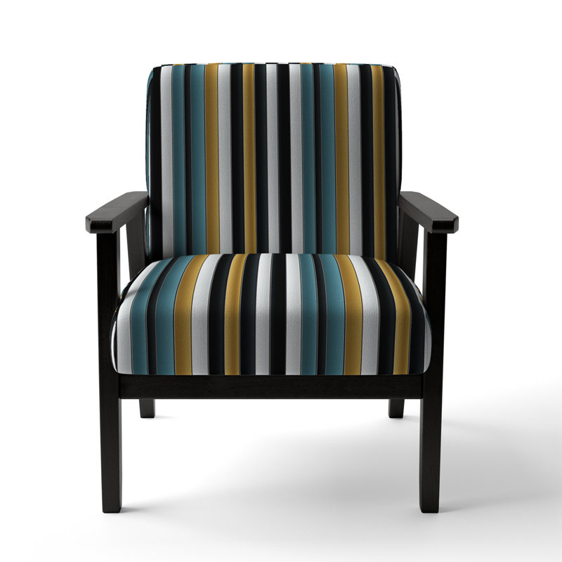 Fauteuil rembourré moderne vert et doré à motif fines rayures