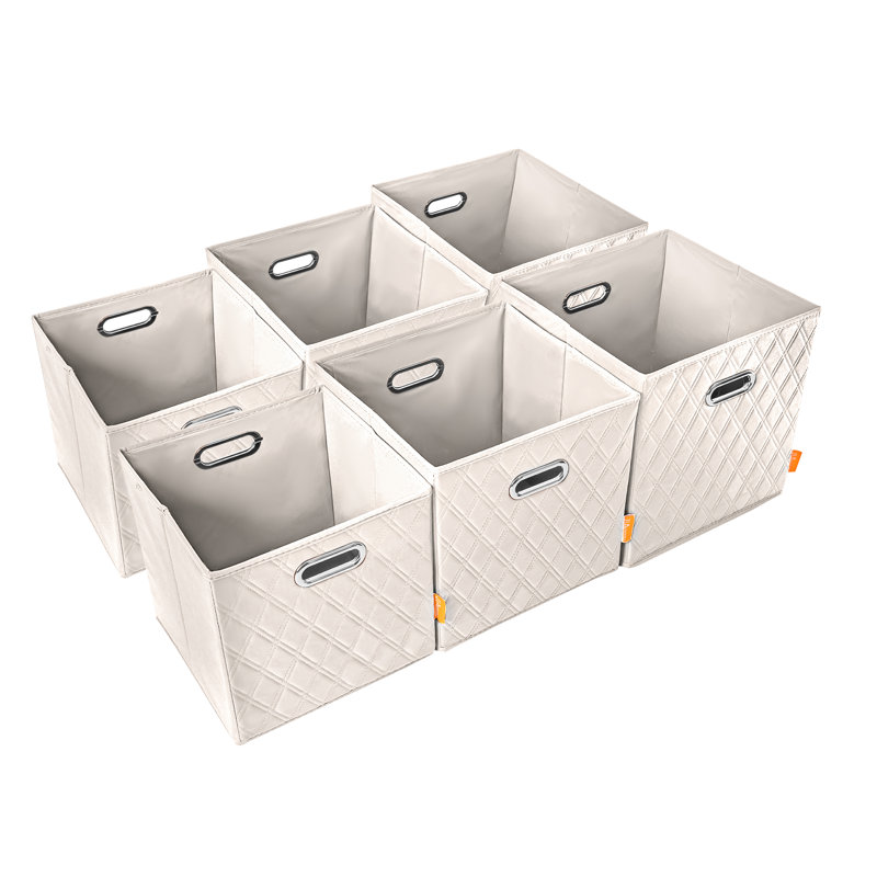 Rebrilliant Faux Leather Decorative Bin, 13" H x 13" W x 13" D, Beige