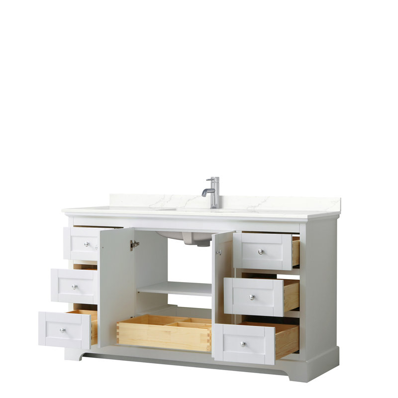 Avery 48'' Single Bathroom Vanity with Quartz Top, White, White Quartz, Polished Chrome