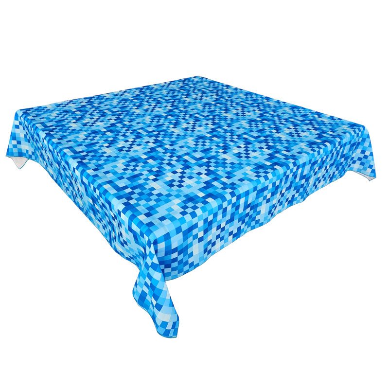 Poplin Printed Squares Pixelated Polyester Tablecloth, Blue, 72" L x 58" W