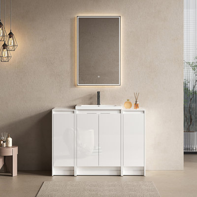 Meuble-lavabo autoportant avec lavabo en résine et 2 armoires de rangement