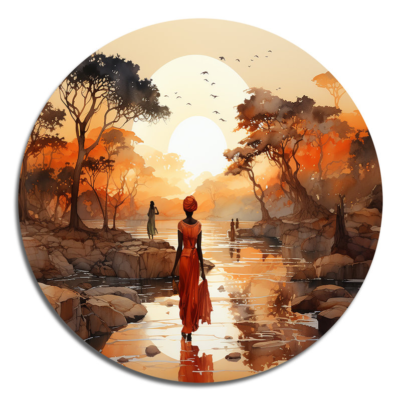 Voyage africain - Art rond en métal, H 16 po x l 16 po