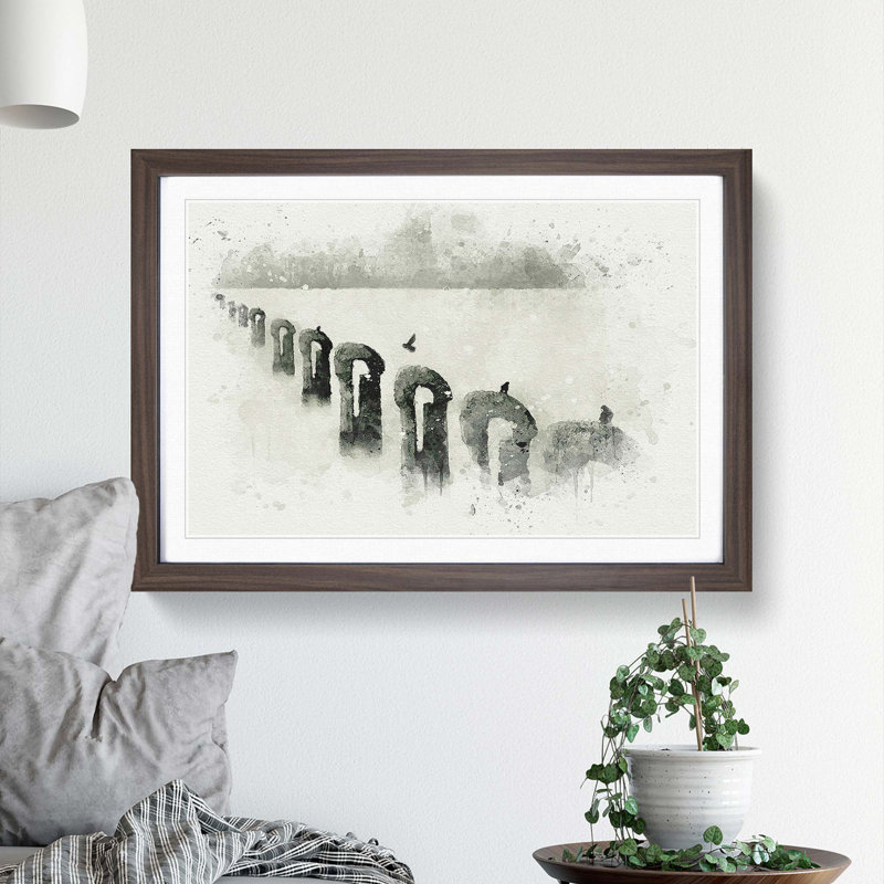Perched Pigeons in Abstract - Picture Frame Graphic Art Print, 62cm H x 87cm W x 2cm D, Walnut Framed
