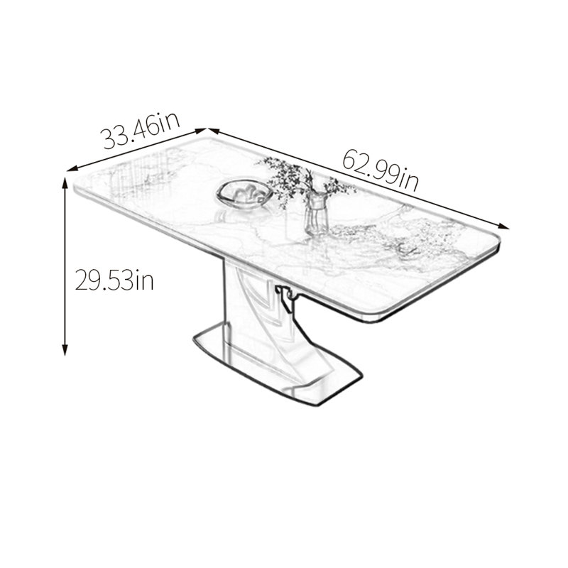 Table de salle à manger haut de gamme en fritté, H 29,53 po x L 62,99 po x l 33,46 po, Blanc