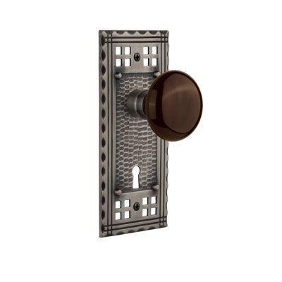 Bouton de porte de mortaise intérieure en porcelaine brune avec plaque longue Craftsman