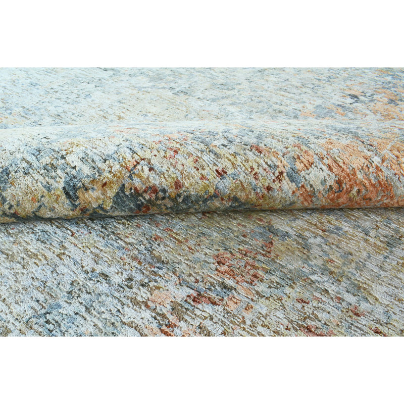 Handmade Silk and Wool Abstract Area Rug, Rectangle 8' x 10'