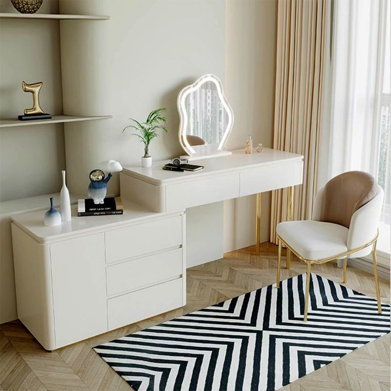 Coiffeuse avec miroir lumineux, 5 tiroirs, 1 chaise