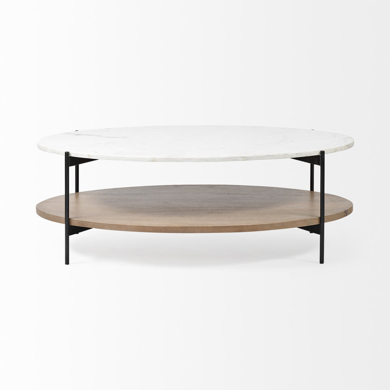 Table basse ovale en marbre et métal 48 "brun et noir avec tablette