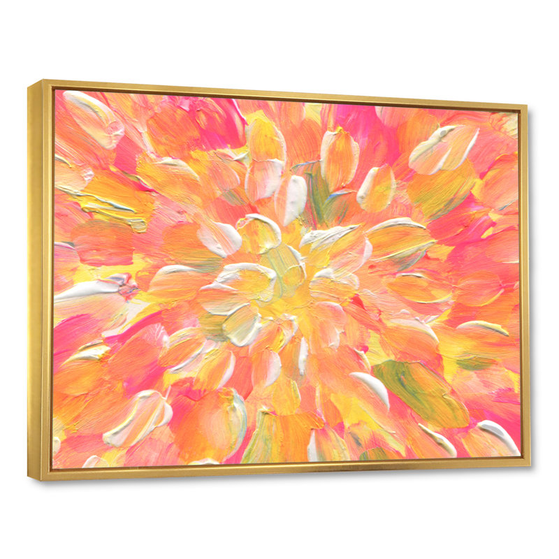 " Orange And Yellow Abstract Blossoming " Painting Print, 30'' H x 40'' W x 1.5'' D, Gold Floater Framed