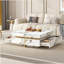 Modern Square Marble Textured Coffee Table With 4 Drawers And Suspended Base, White, 43.3"