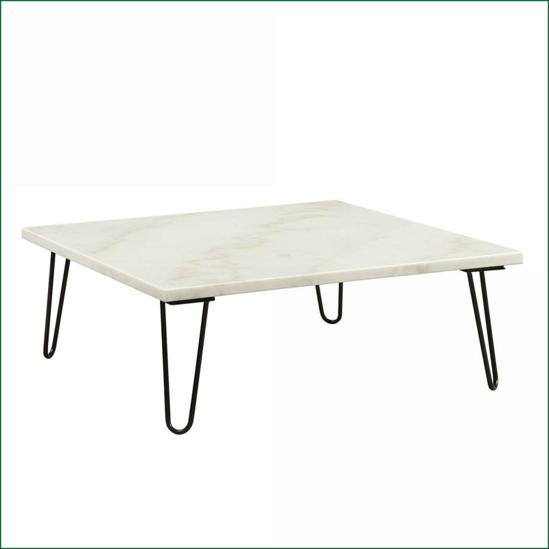 Table basse moderne en marbre blanc moderne avec pieds en métal en forme de V noir, table de salon élégante et facile à assembler