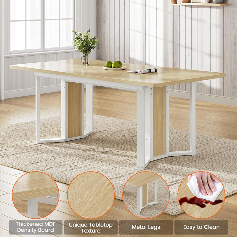 5-Piece Dining Table Set For 4-6 People, 63" Extendable Kitchen Table And 4 Cushion Chairs, Dining Room Table With Mdf Board & Metal Frame For Small Space, Easy Clean