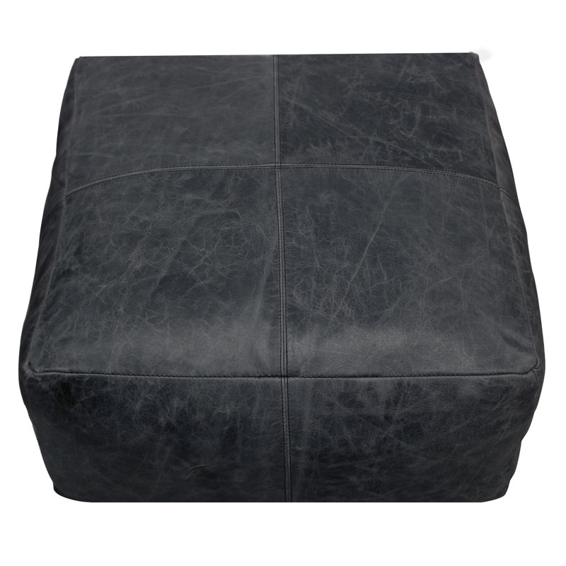 Leather Pouf, Antique Black