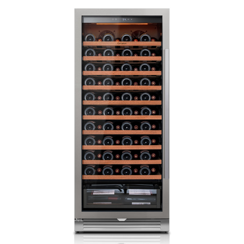  24" 90-Bottle Built-In & Freestanding Wine Refrigerator, 9.72 Cu.Ft. Large Capacity Wine Cooler, 40°F–65°F Single Zone, Stainless Steel Frost-Free Wine Fridge with Touch Panel, UV-Resistant Double Glass Door, Door Alarm, Energy Star
